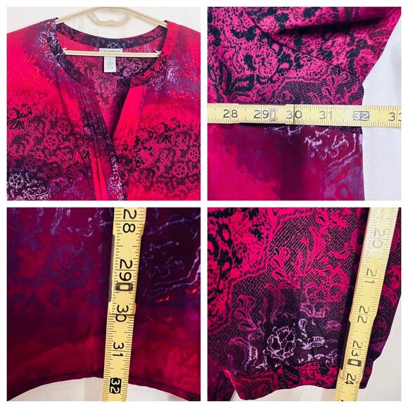 Catherines Womens 4X Red & Purple Floral Tunic Blouse Fairy Comfy Pintuck - Picture 11 of 16
